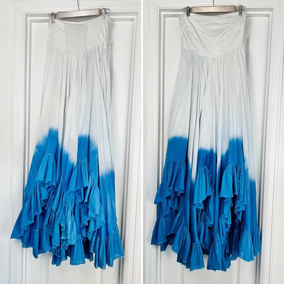 Samant Chauhan Ombre Maxi Dress White Blue Strapless Ruffle Anthropologie S - Picture 4 of 10